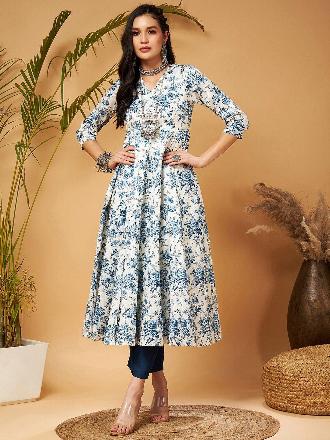 shae by sassafras blue & white floral printed kurta with trousers