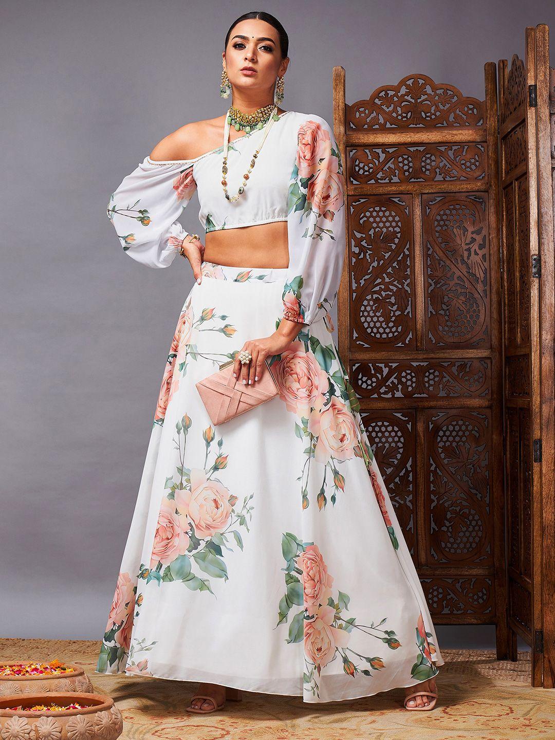 shae by sassafras white & rose printed ready to wear lehenga & choli