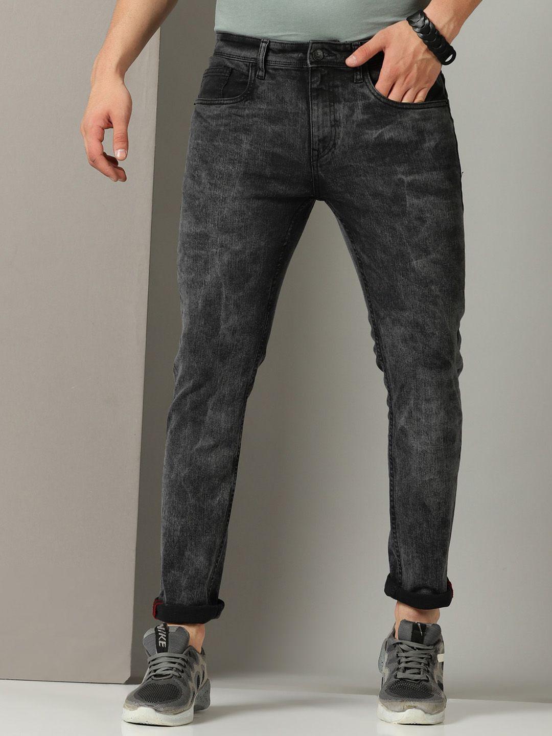 old grey men mid-rise light fade skinny fit cotton jeans