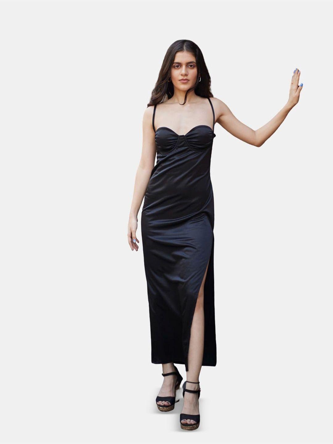 boldmiss black satin sheath maxi dress