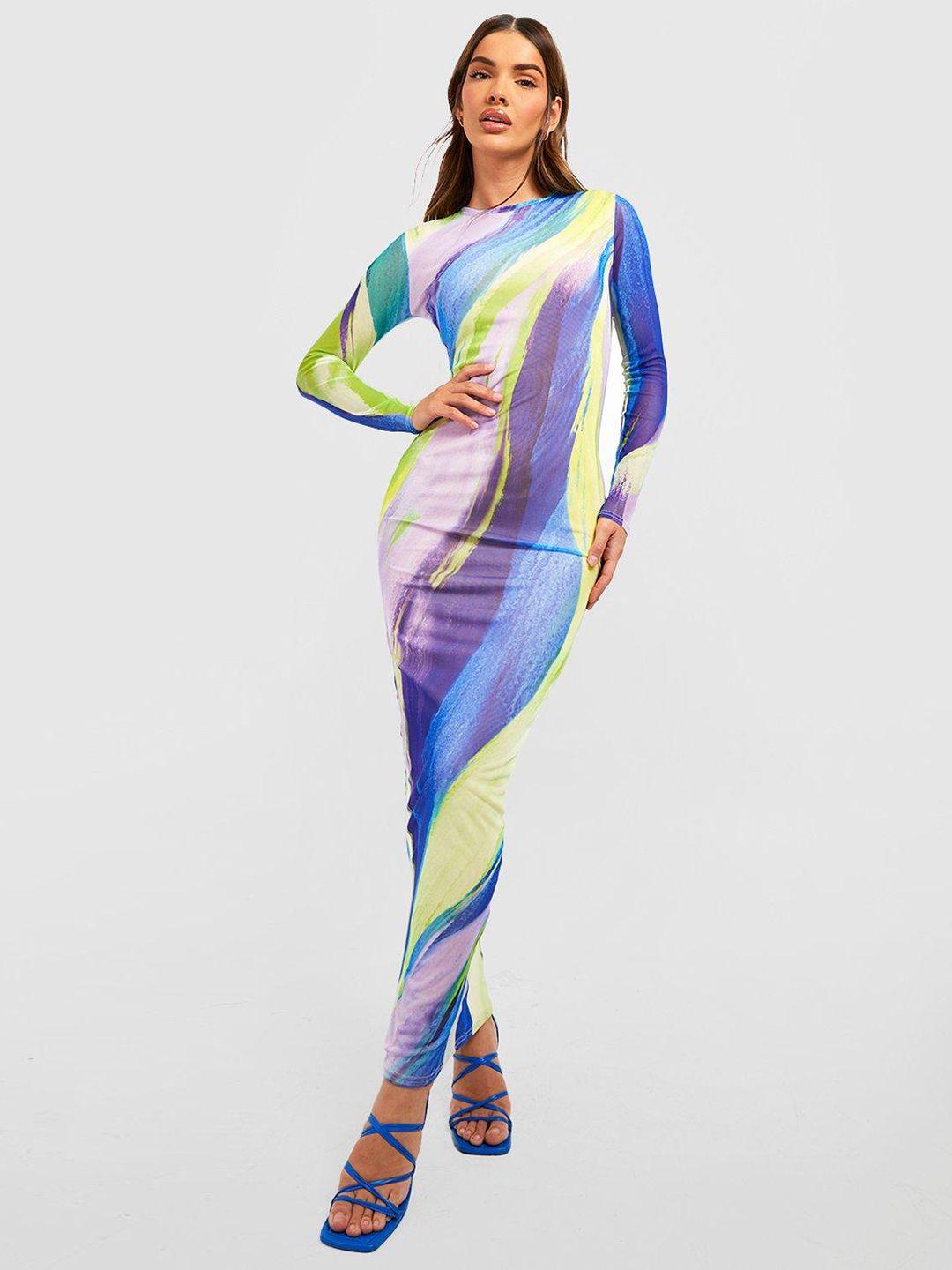 boohoo abstract print net bodycon maxi dress