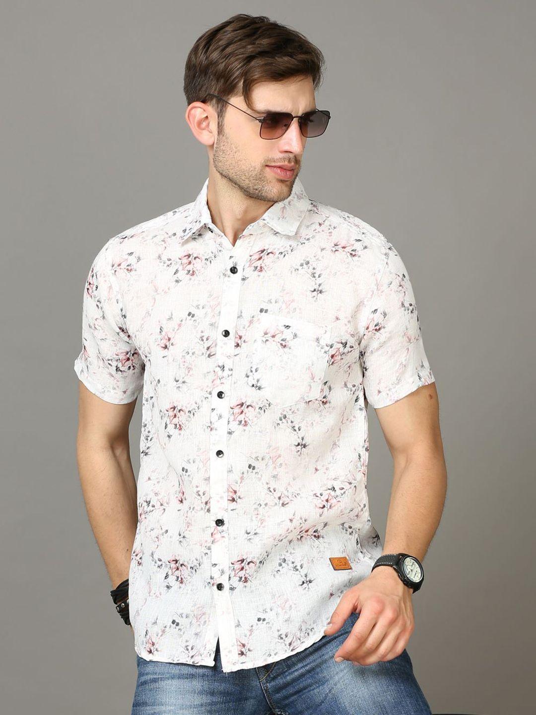 tallwalker floral printed straight slim fit casual linen shirt