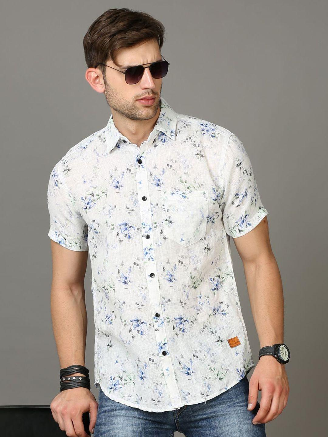 tallwalker floral printed straight slim fit casual linen shirt