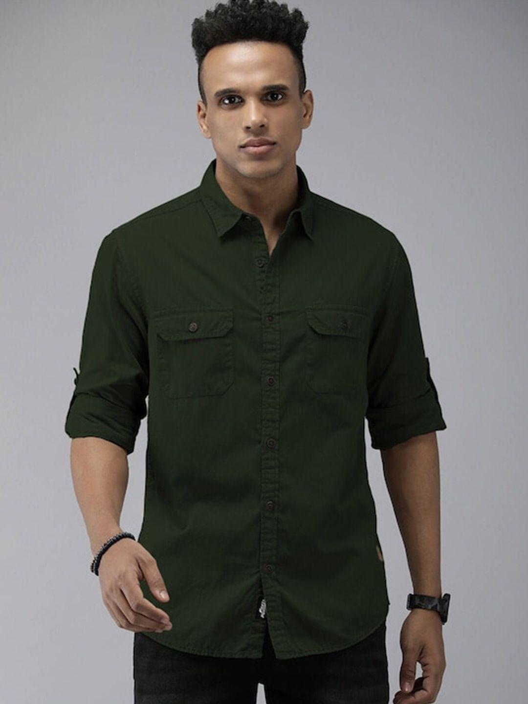 roadster straight regular fit spread collar pure cotton casual shirt