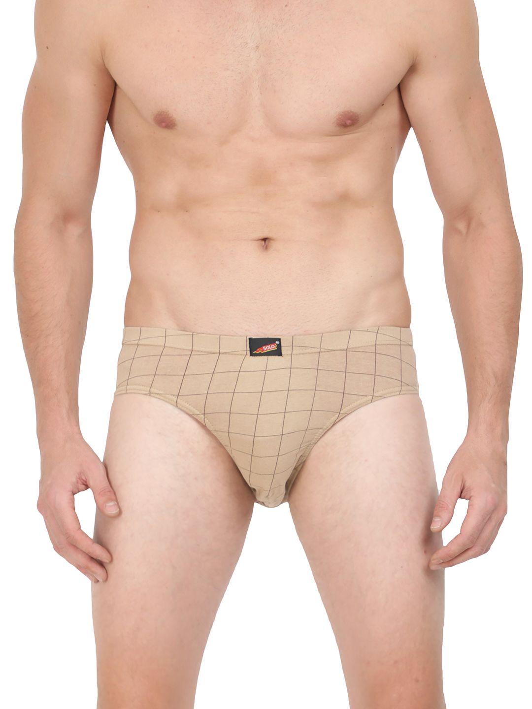 solo men pure cotton checked ribbed briefs cie-camel-75