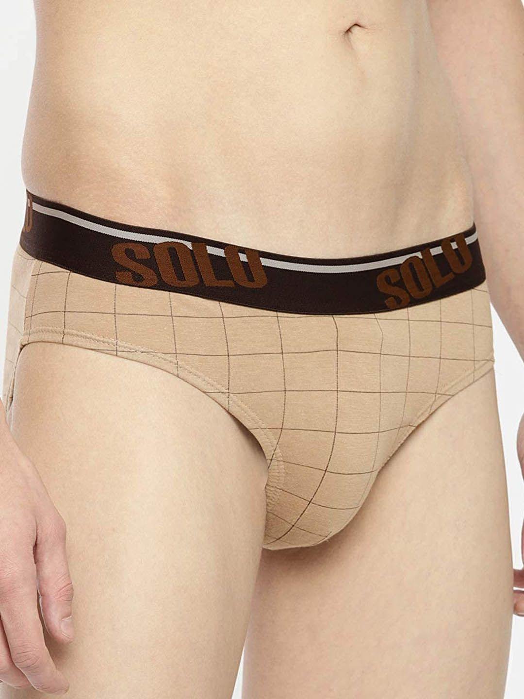 solo men checked pure cotton basic briefs checks-oe-camel-75