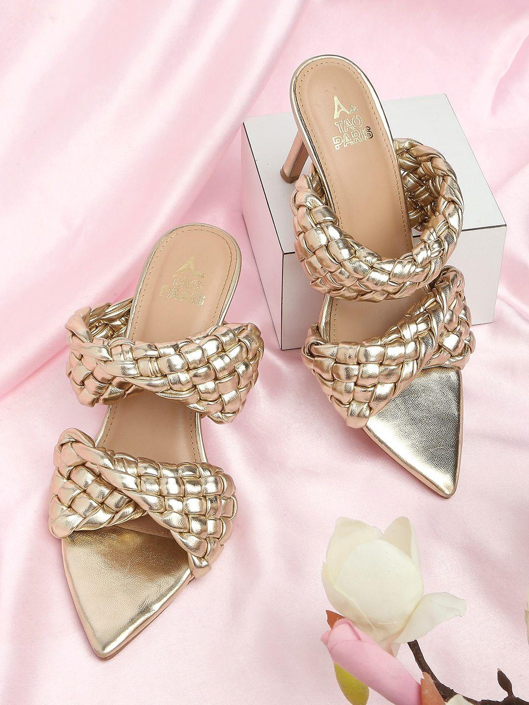 tao paris gold-toned printed pu block pumps with bows