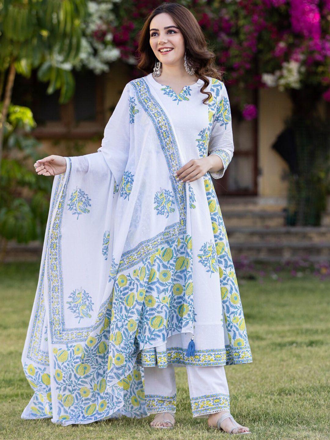 ambraee printed anarkali kurta with trousers & dupatta