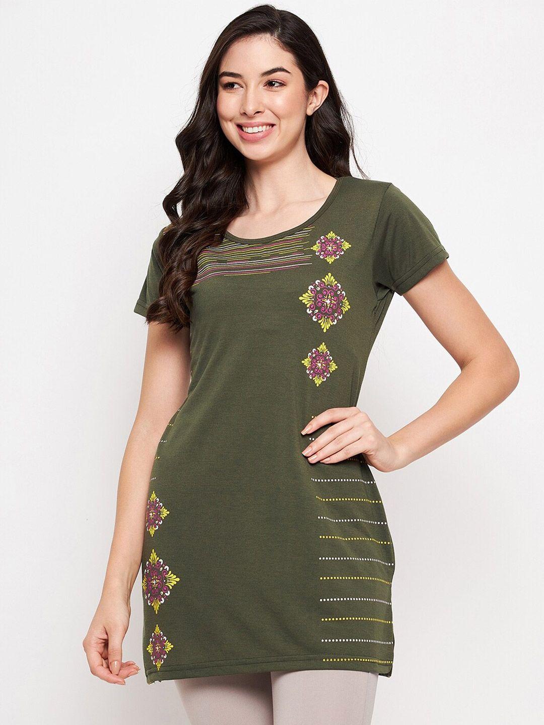 vero amore ethnic motifs printed longline cotton t-shirt