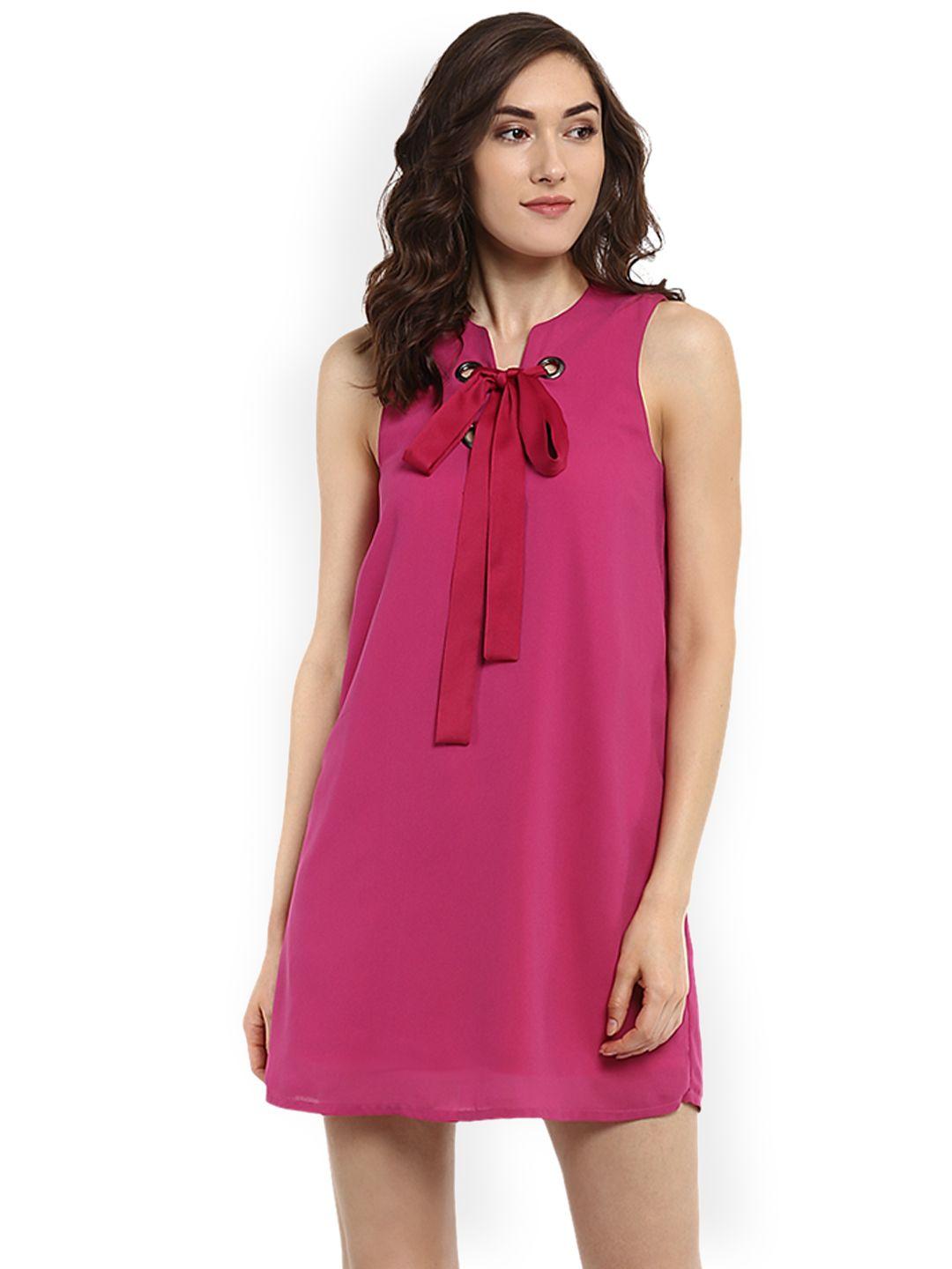 kazo women pink solid a-line dress