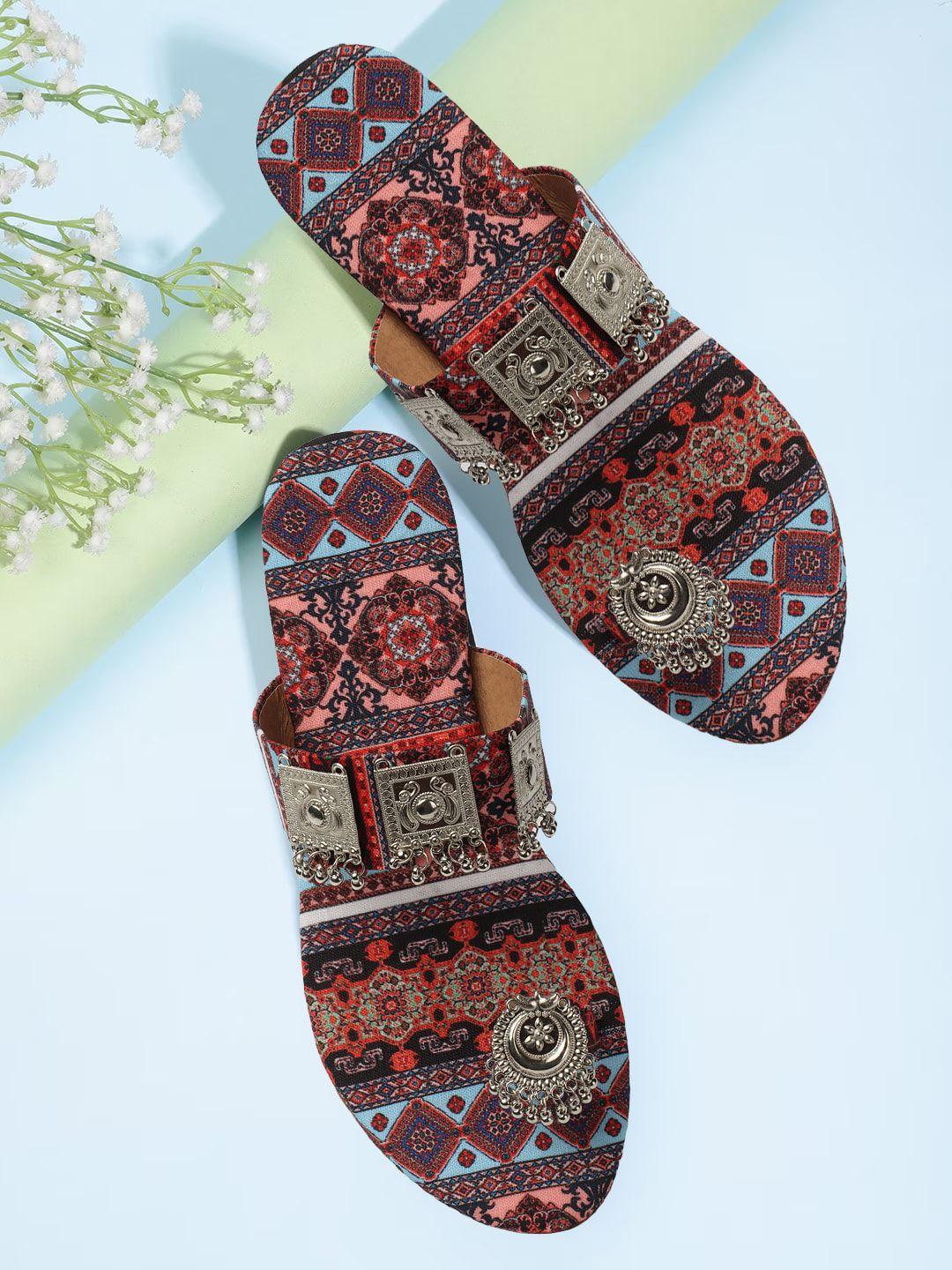 fashimo ethnic printed embellished one toe flats