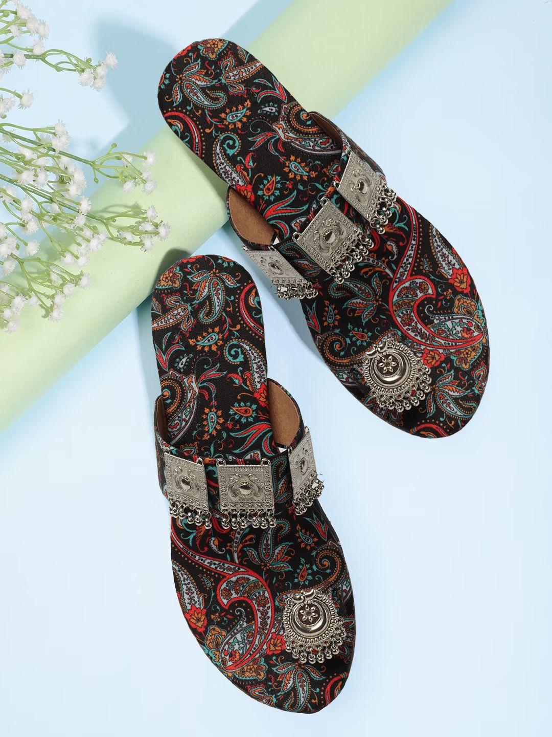 fashimo ethnic printed embellished one toe flats