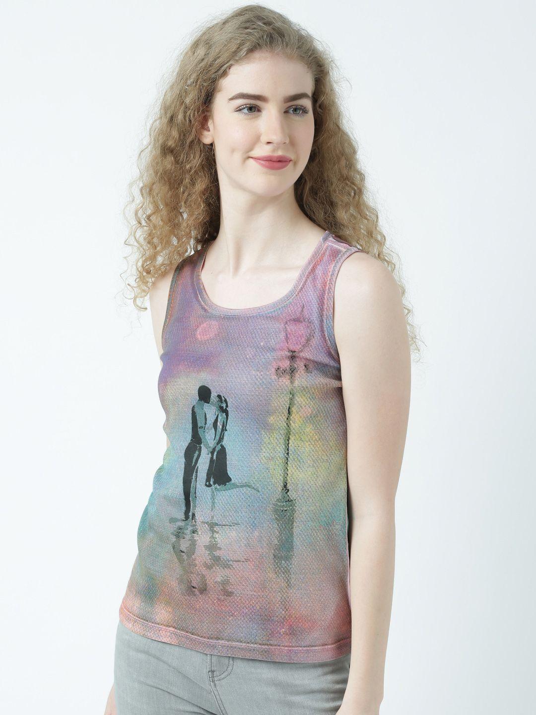 huetrap women multicoloured printed tank pure cotton top