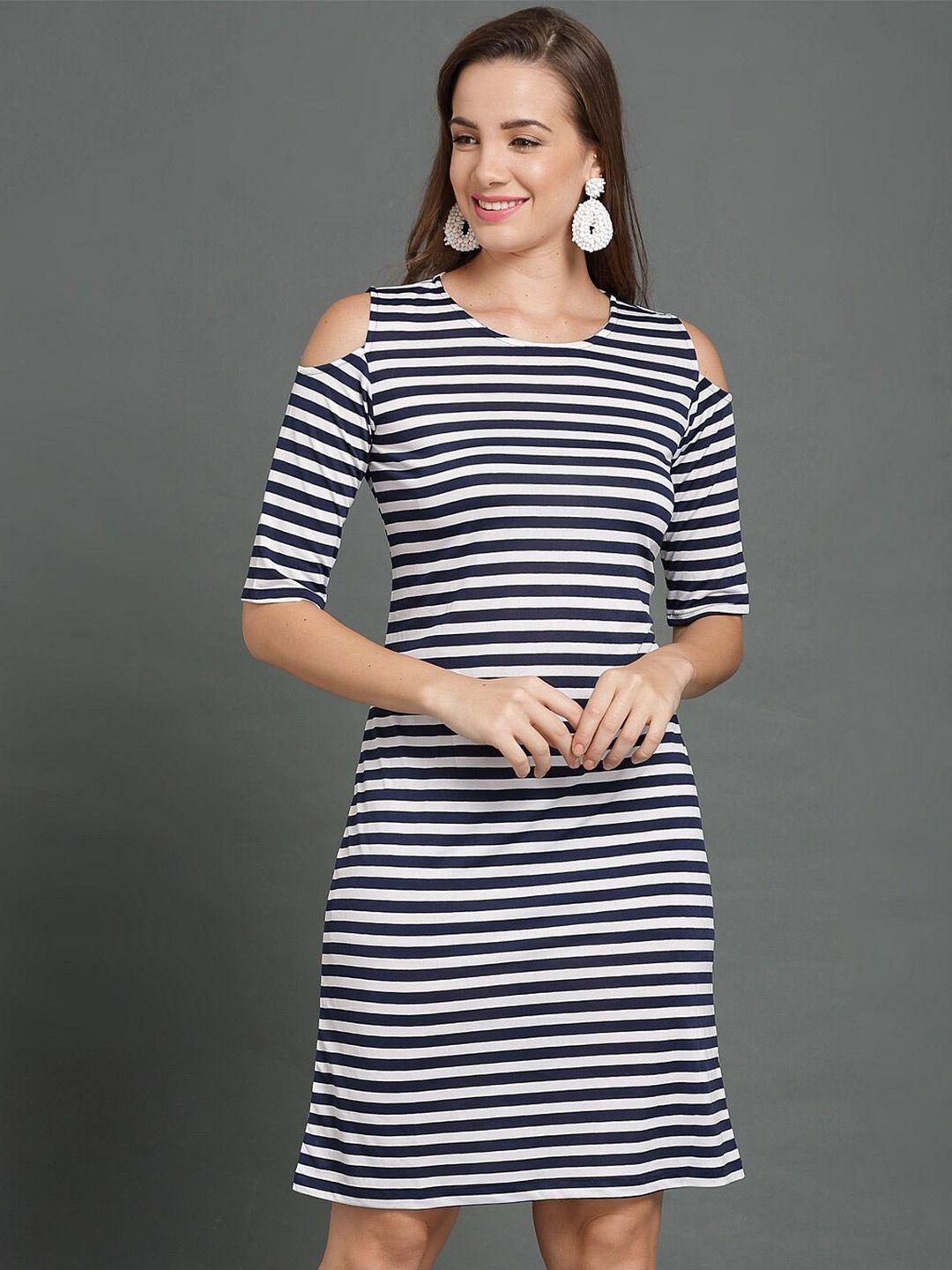 baesd striped cold shoulder sleeves cotton sheath dress