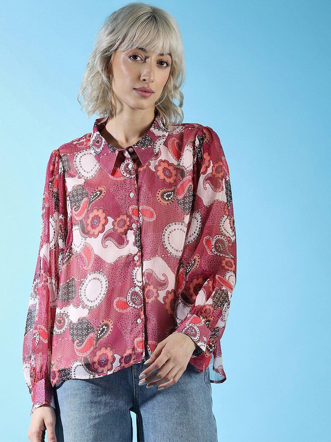 only ethnic motifs printed puff sleeves casual shirt