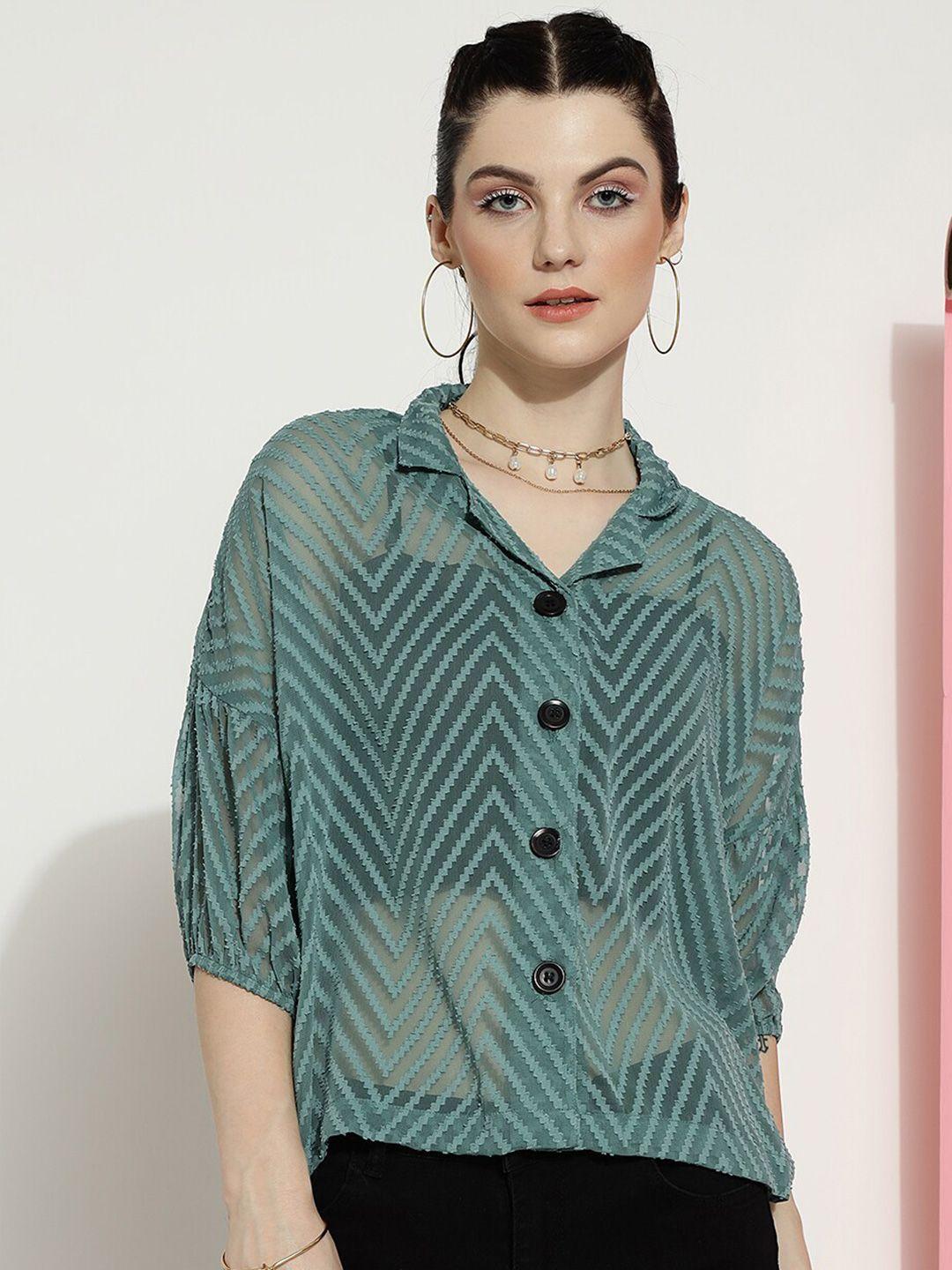 j turritopsis women green classic boxy opaque striped casual shirt