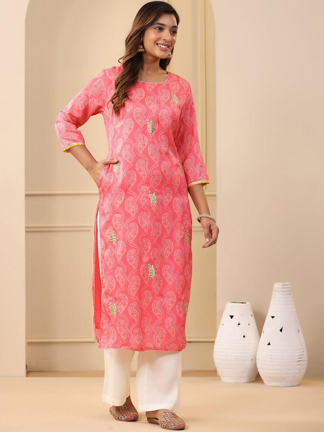 jaipur kurti ethnic motifs printed mirror work kurta