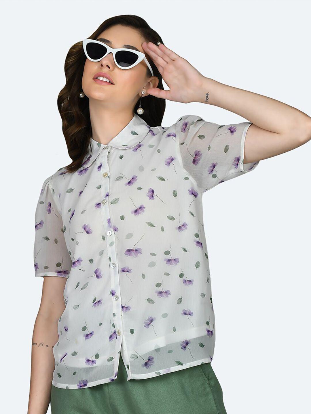 zink london grey floral printed puff sleeve shirt style top