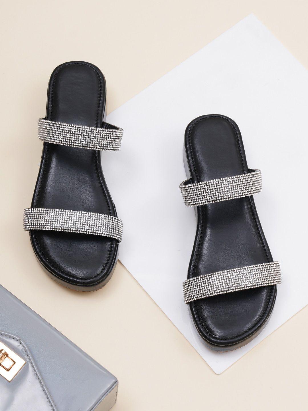 hasten black embellished flatform sandals