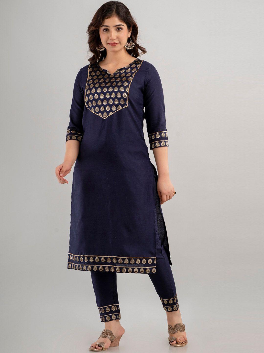 charu ethnic motifs printed regular kurta with trousers & dupatta