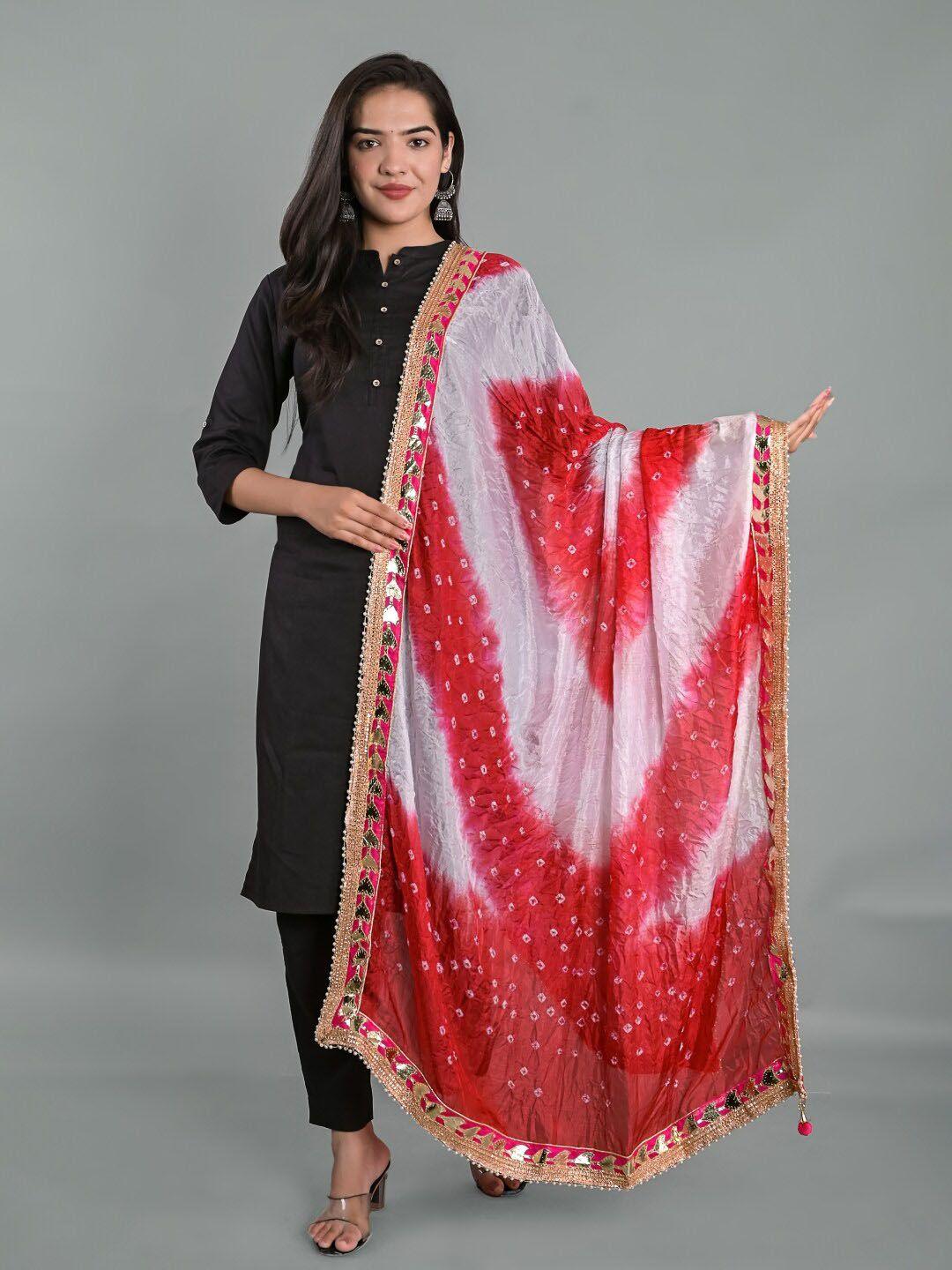 apratim dyed art silk tie and dye dupatta with gotta patti