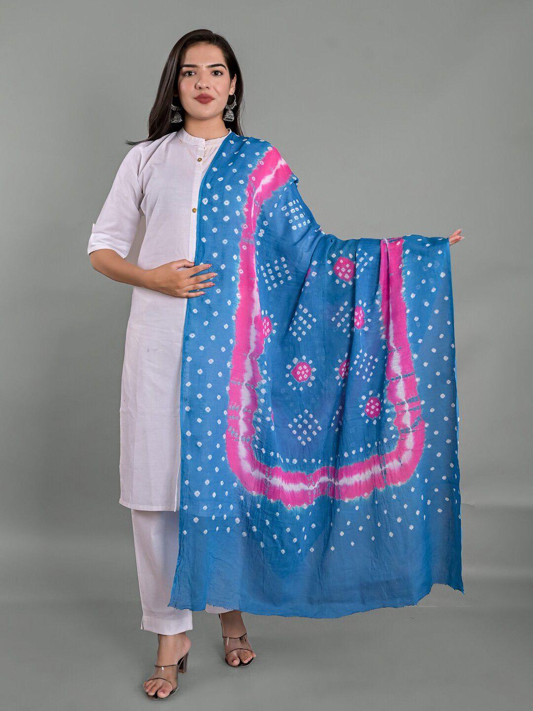 apratim turquoise blue & white printed bandhani dupatta