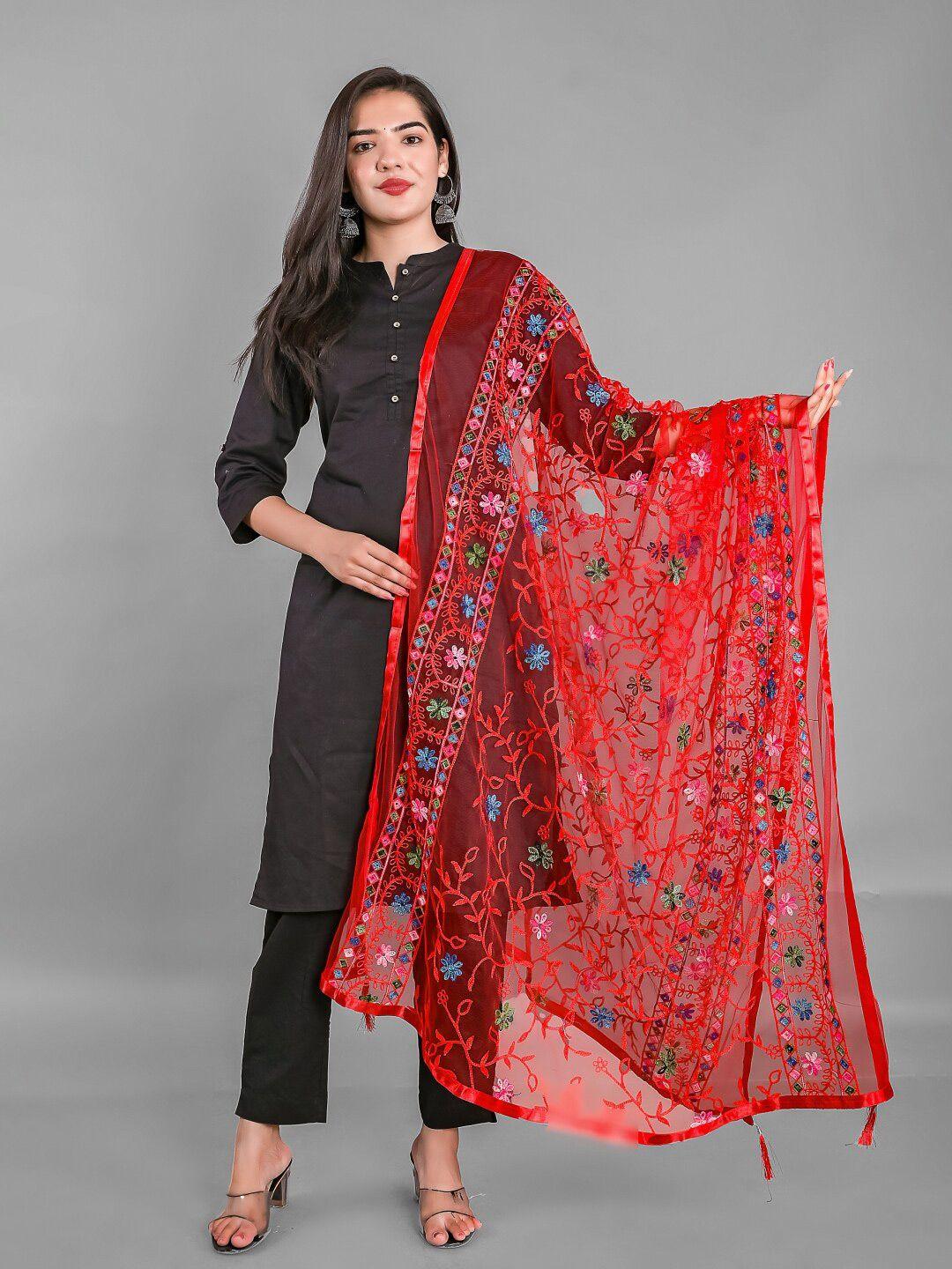 apratim red & blue embroidered dupatta