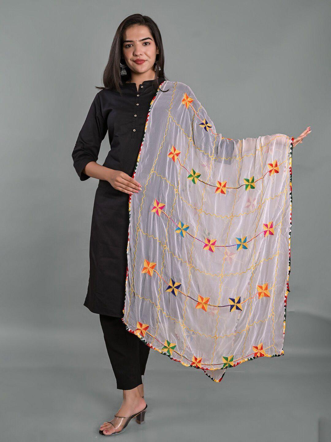 apratim ethnic motifs embroidered dupatta with phulkari