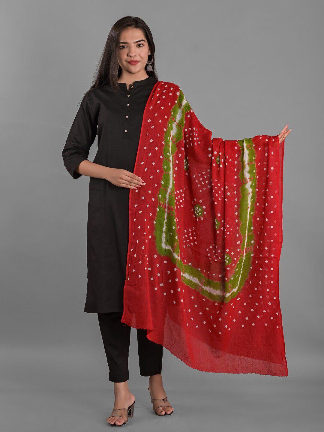 apratim red & green printed bandhani dupatta