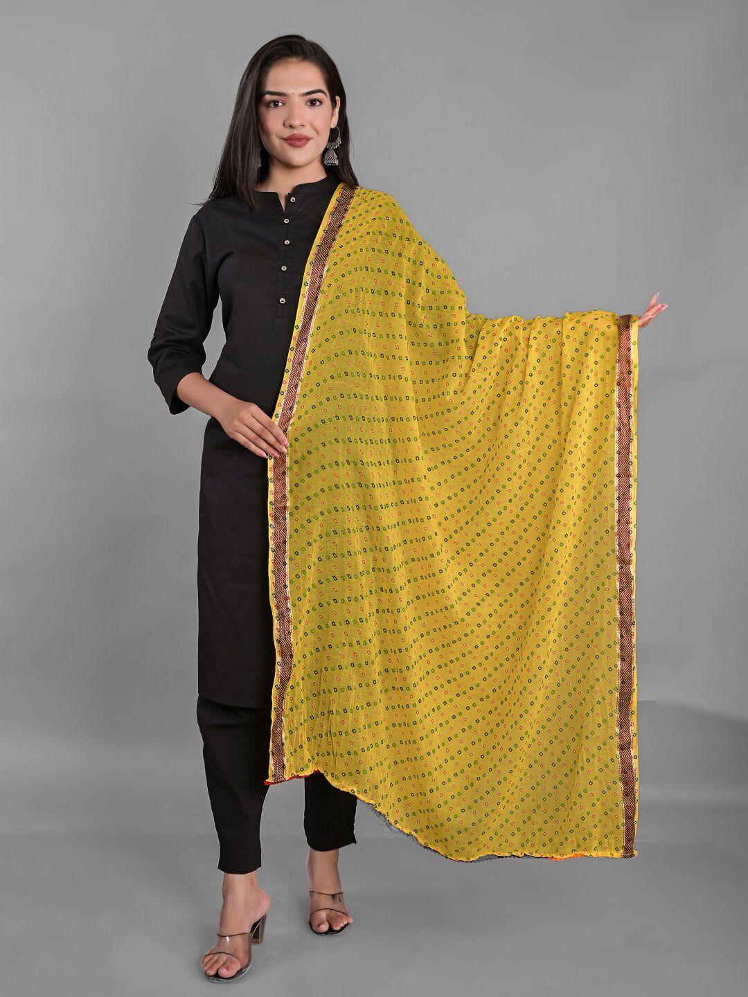 apratim yellow & green printed bandhani dupatta