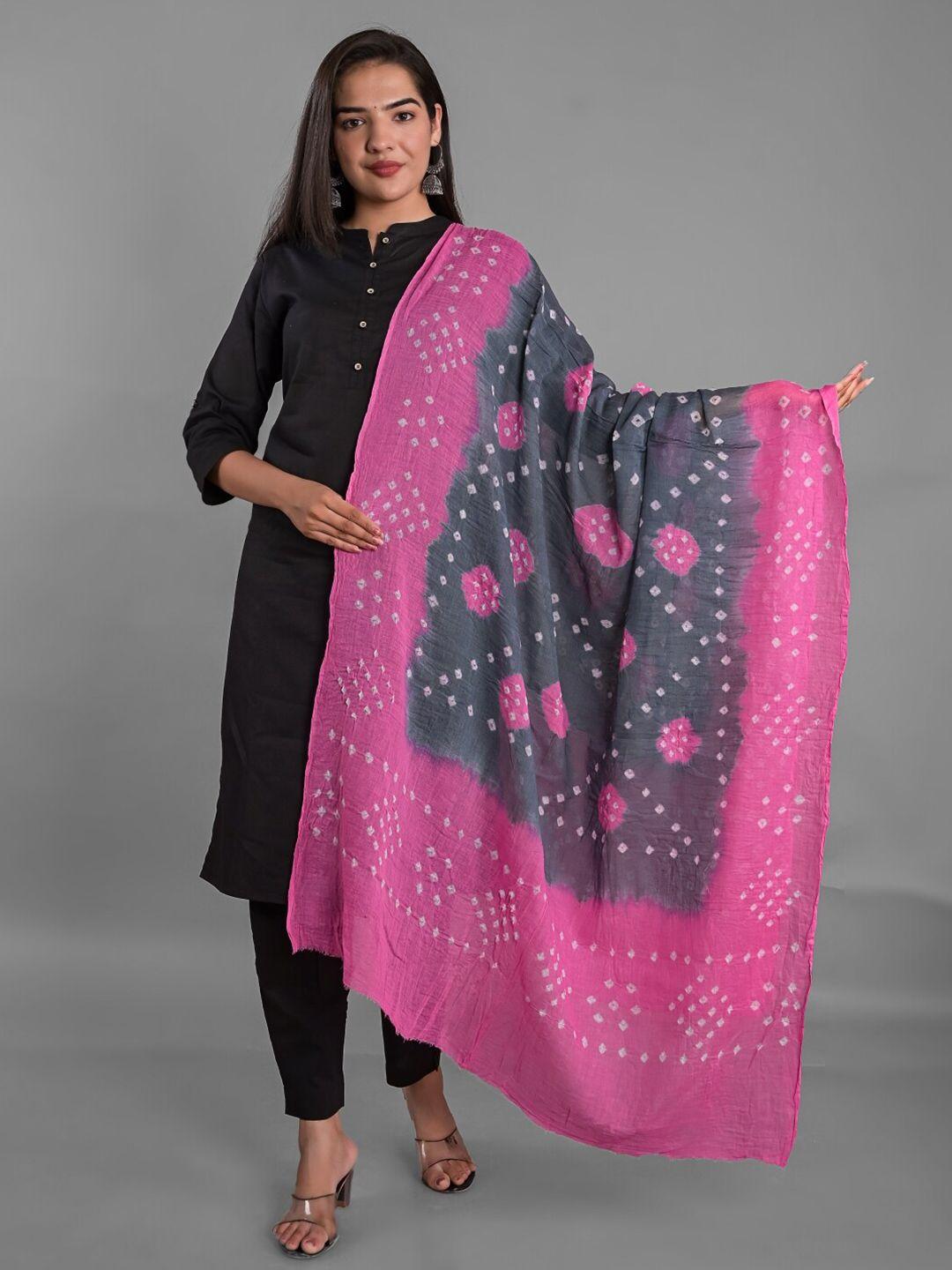 apratim grey & pink printed bandhani dupatta