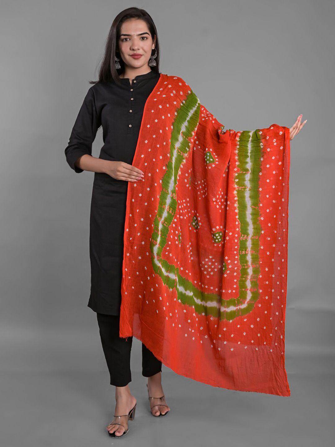 apratim orange & white printed bandhani dupatta