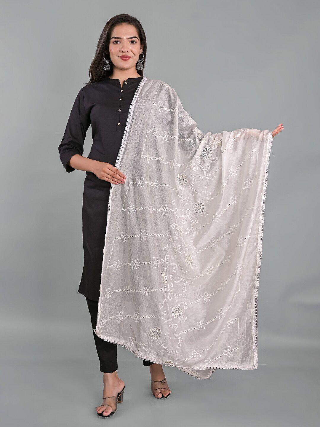 apratim white embroidered dupatta with sequinned