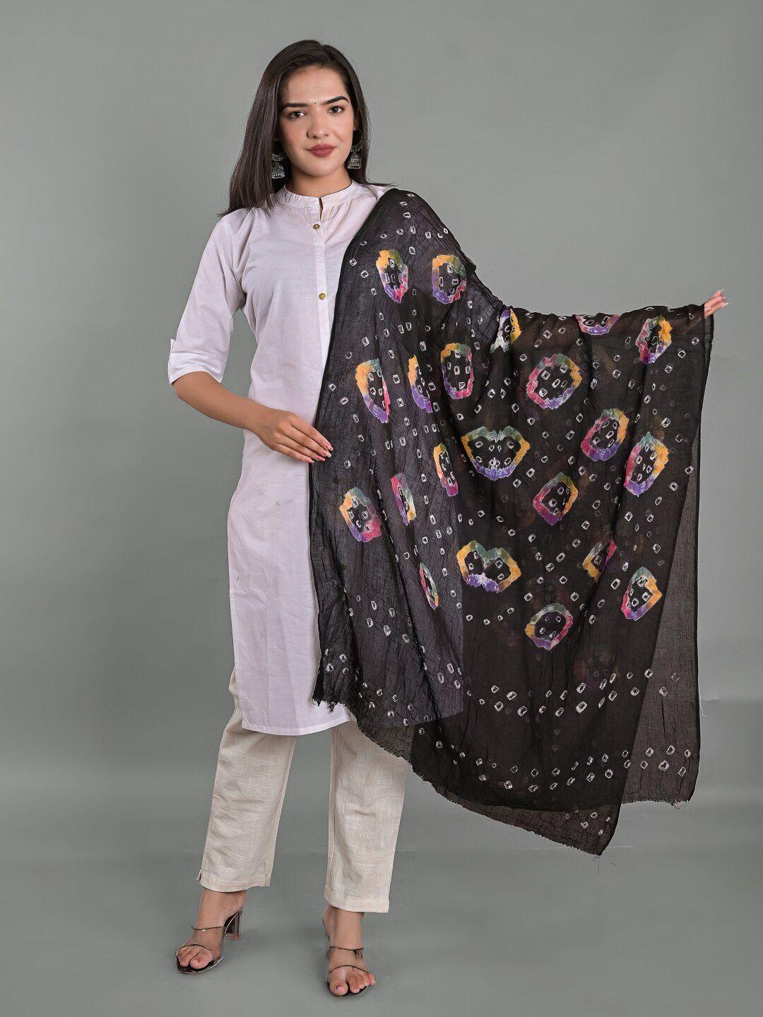 apratim black & pink printed bandhani dupatta