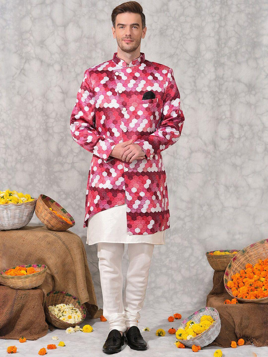 hangup mandarin collar & printed sherwani set