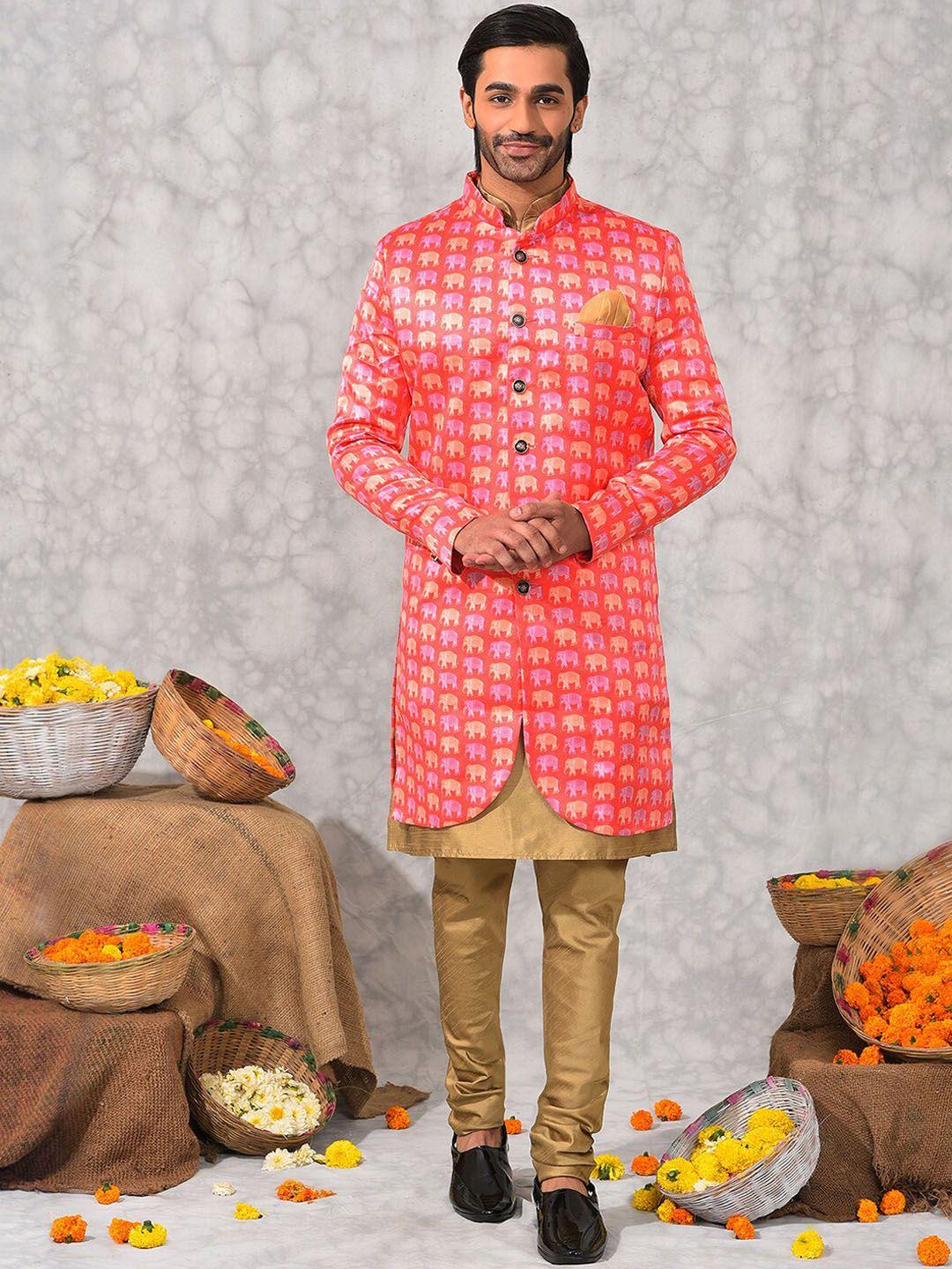 hangup men ethnic motifs printed sherwani set