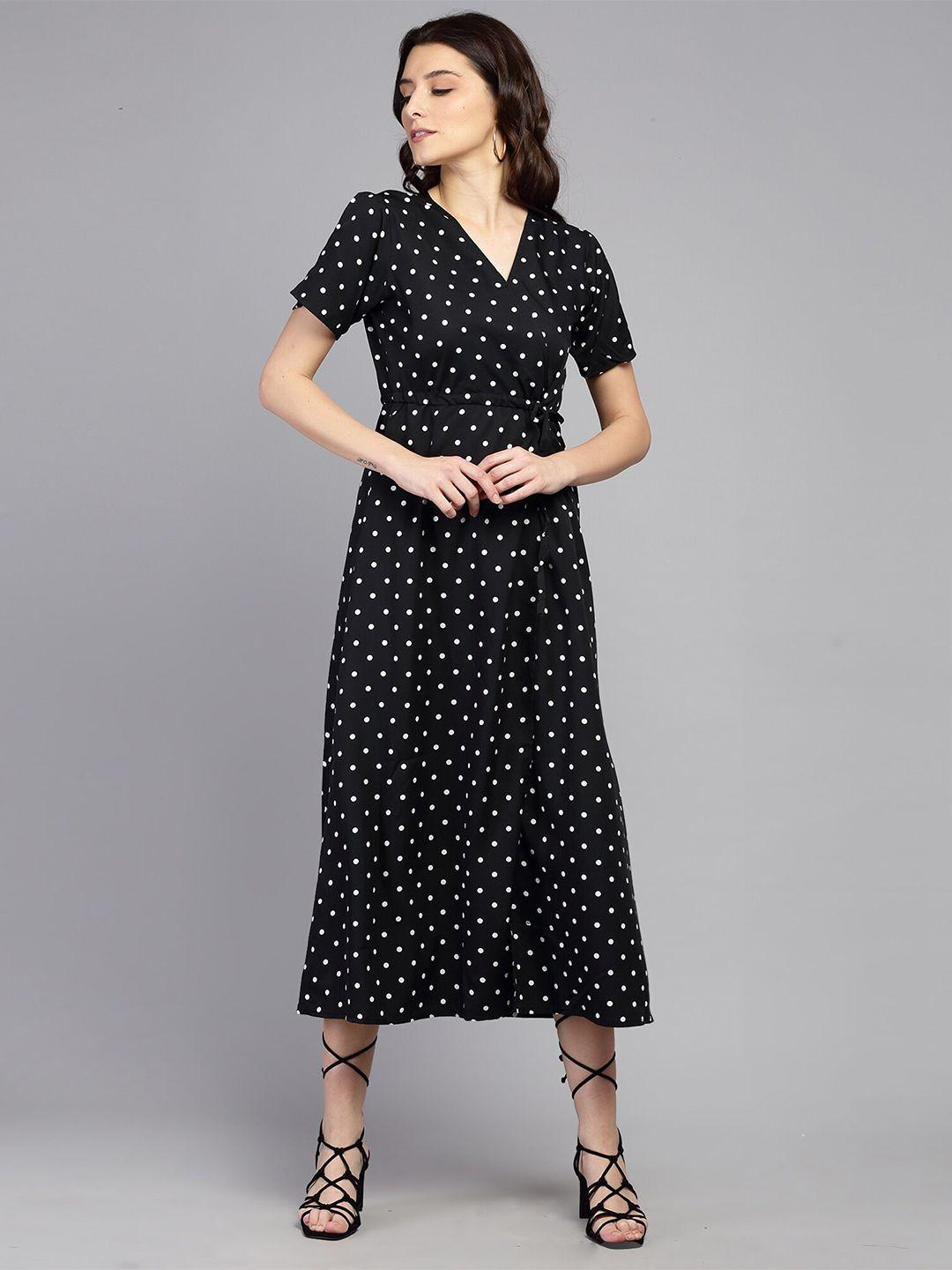 baesd polka dot printed tie-ups detail wrap midi dress