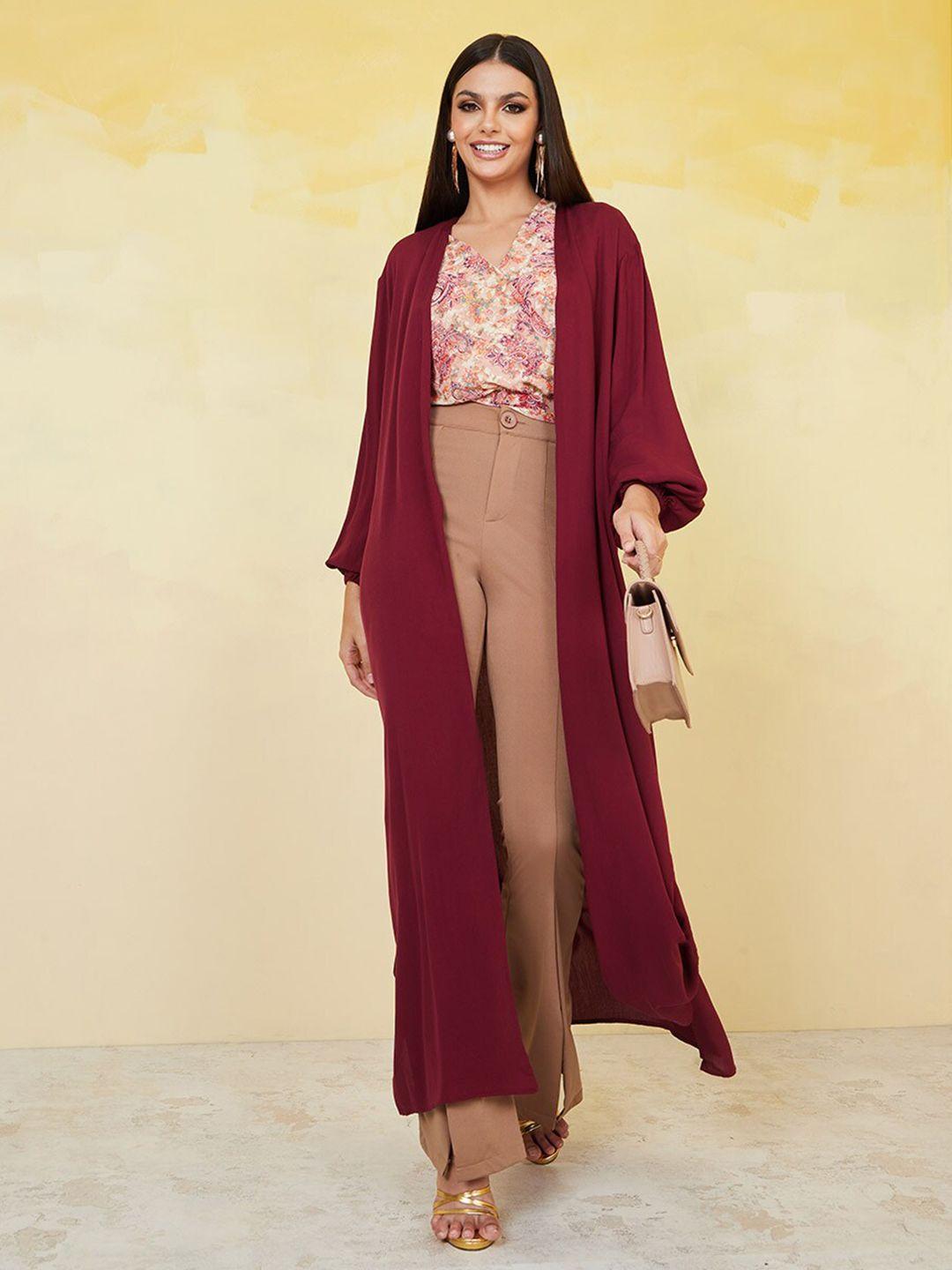 styli women burgundy longline shrug