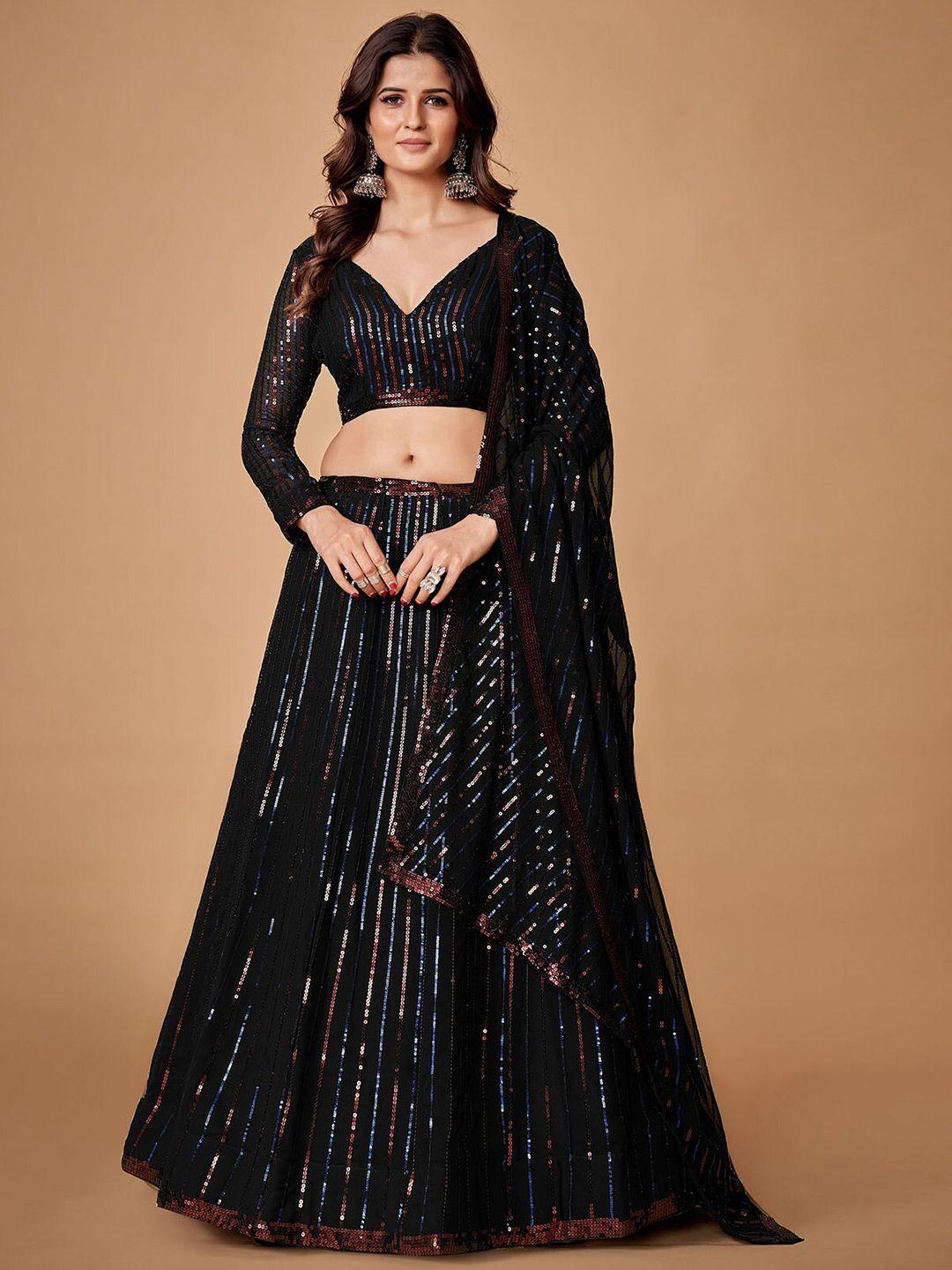 odette embellished sequinned semi-stitched lehenga & unstitched blouse with dupatta