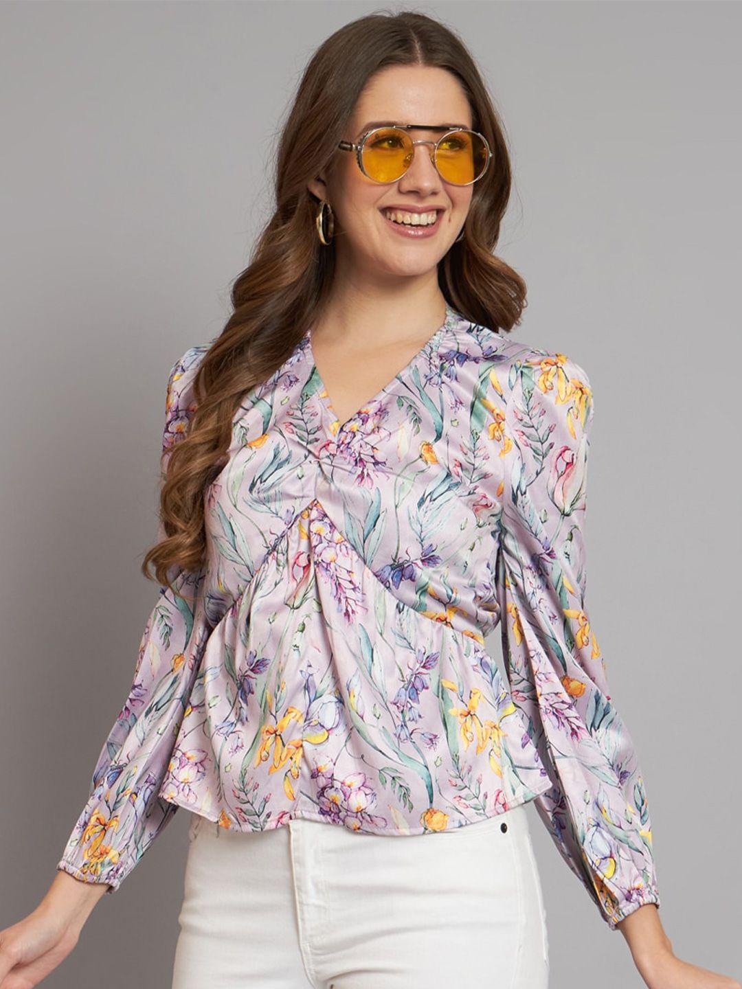 the dry state lavender floral printed cinched waist top