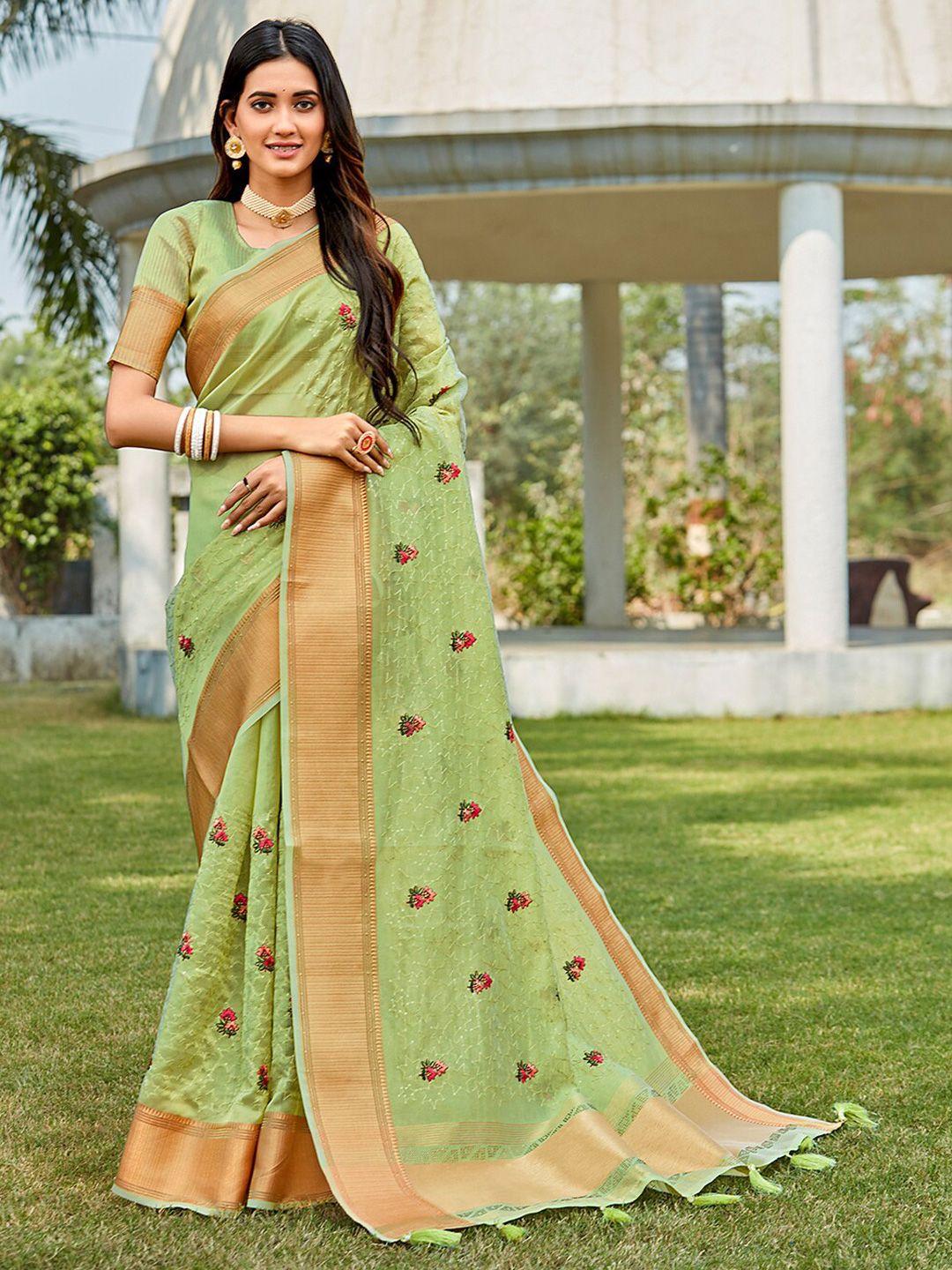 karagiri floral embroidered zari tissue banarasi saree