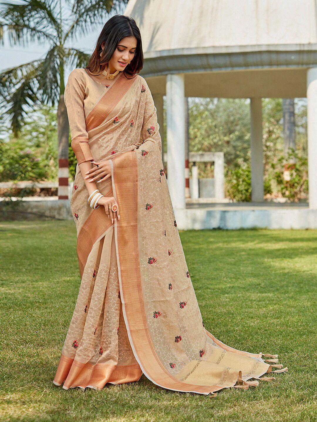 karagiri floral embroidered zari tissue banarasi saree