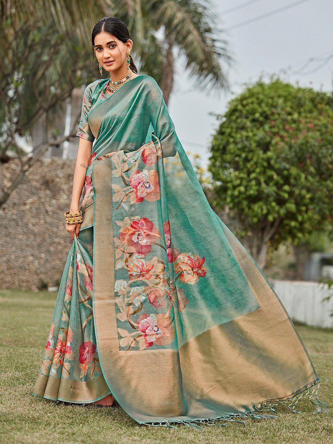 karagiri floral printed zari tissue saree