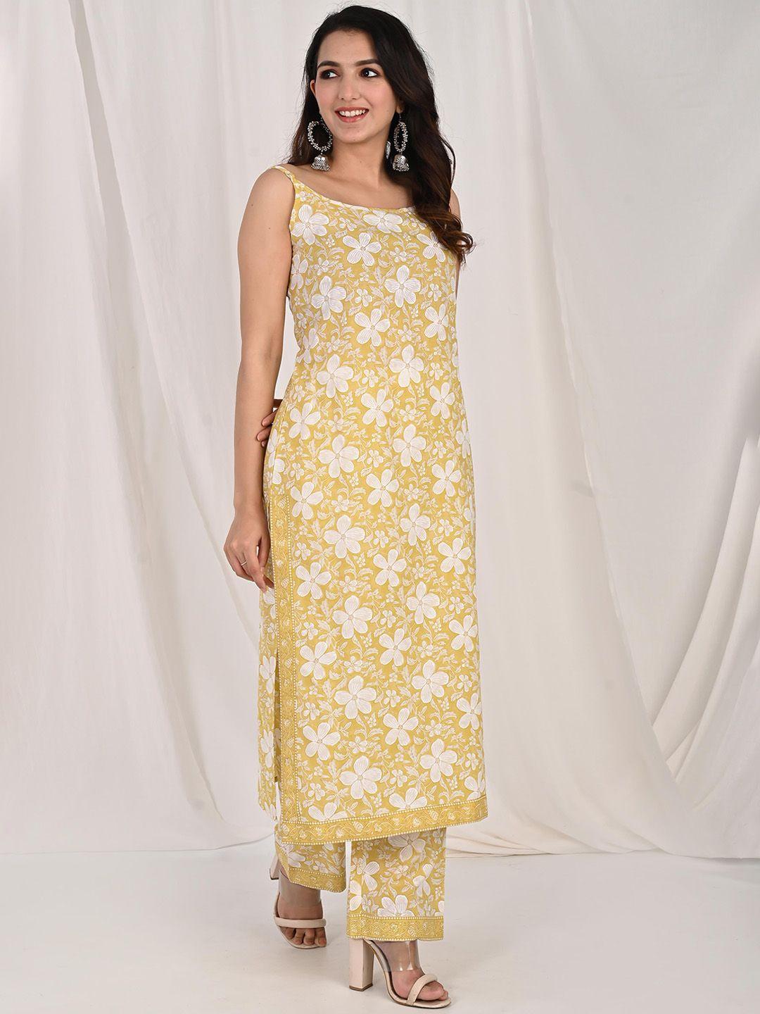 do dhaage floral printed regular pure cotton kurta with trousers & dupatta