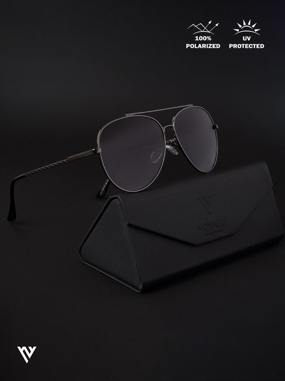 voyage gunmetal-toned aviator sunglasses with polarised and uv protected lens 1101mg4136