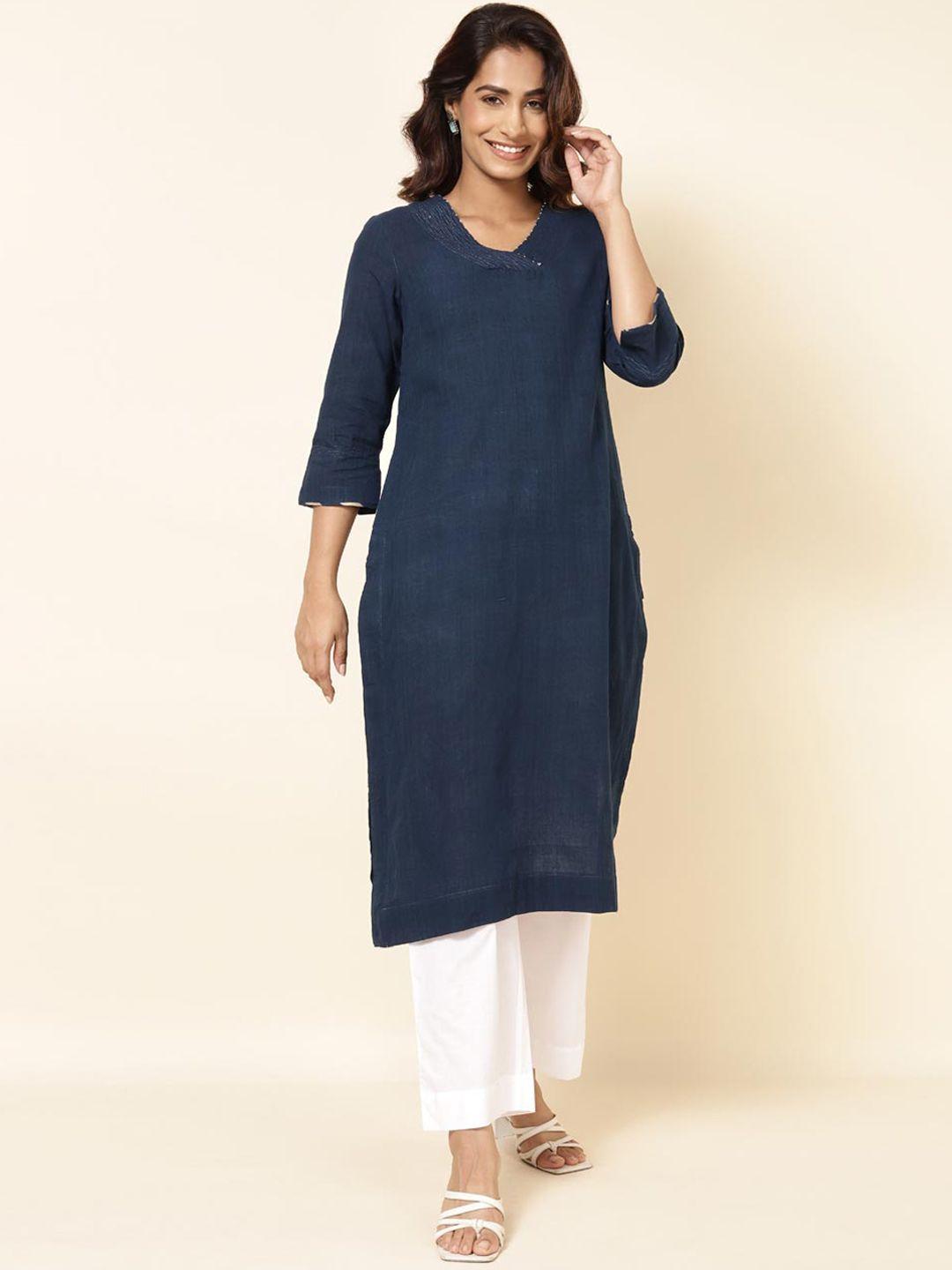 fabindia v-neck pure cotton kurta