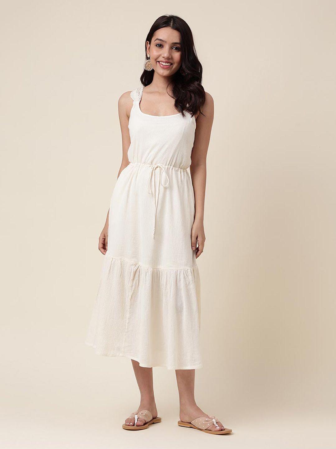 fabindia gathered tie-ups midi a-line dress