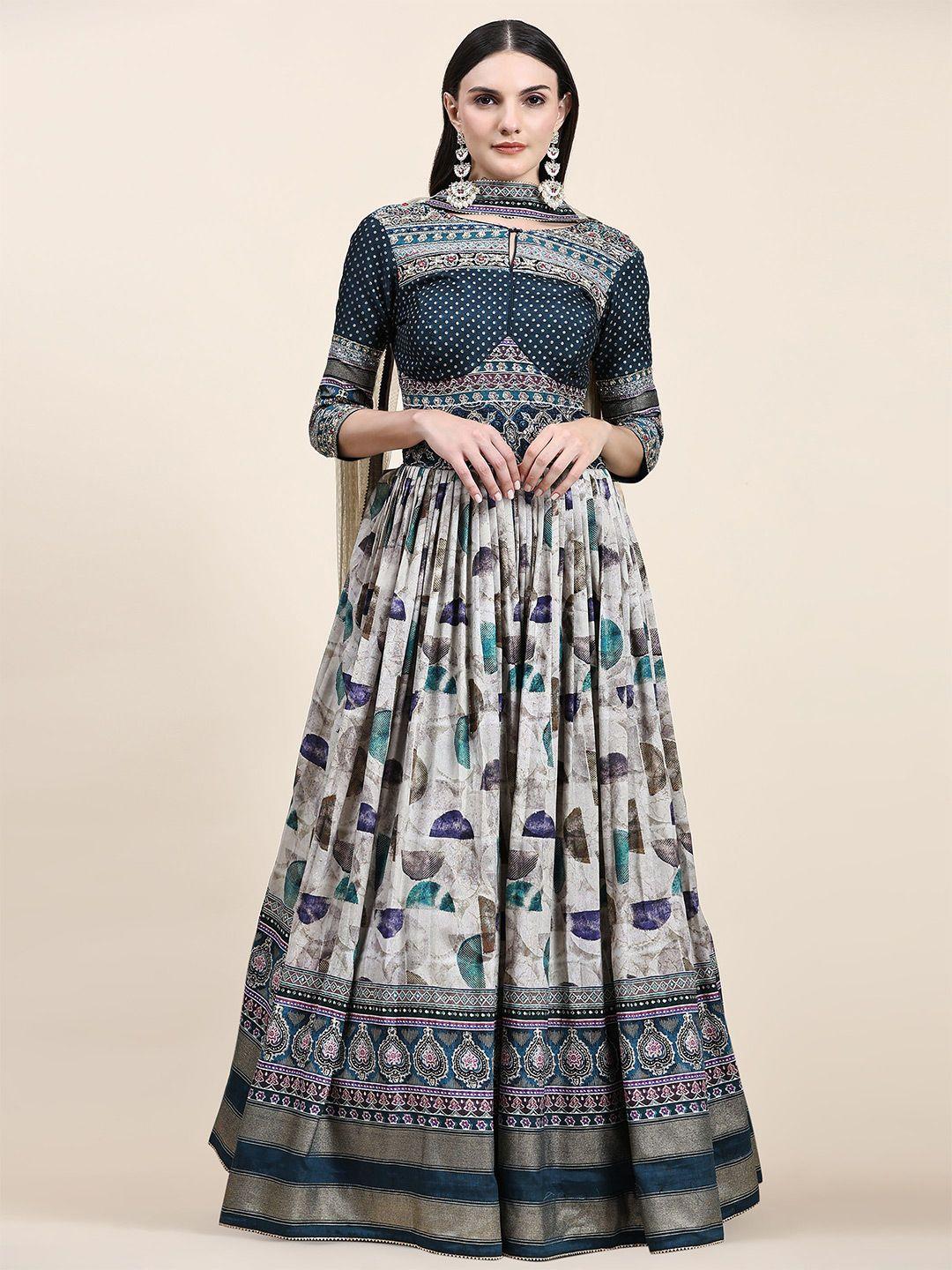 phenav ethnic motifs printed embellished silk empire ethnic dress with dupatta