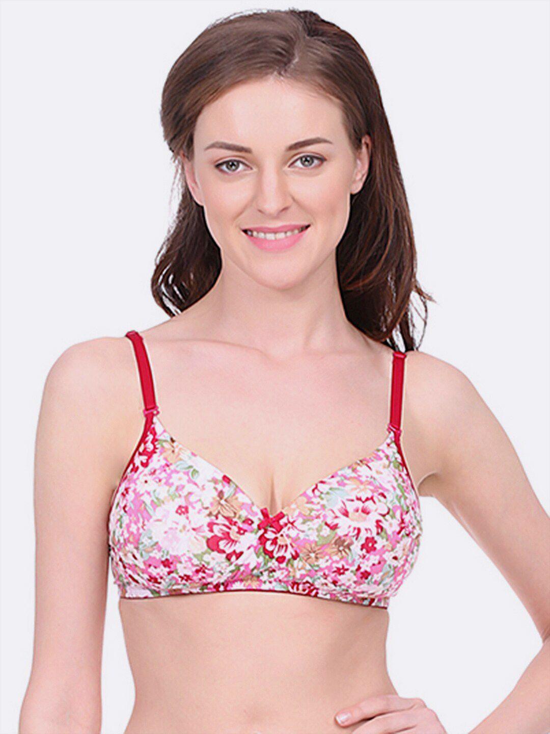 bralux floral printed full coverage lightly padded cotton bra bralux-dno133bra-maroon-30b