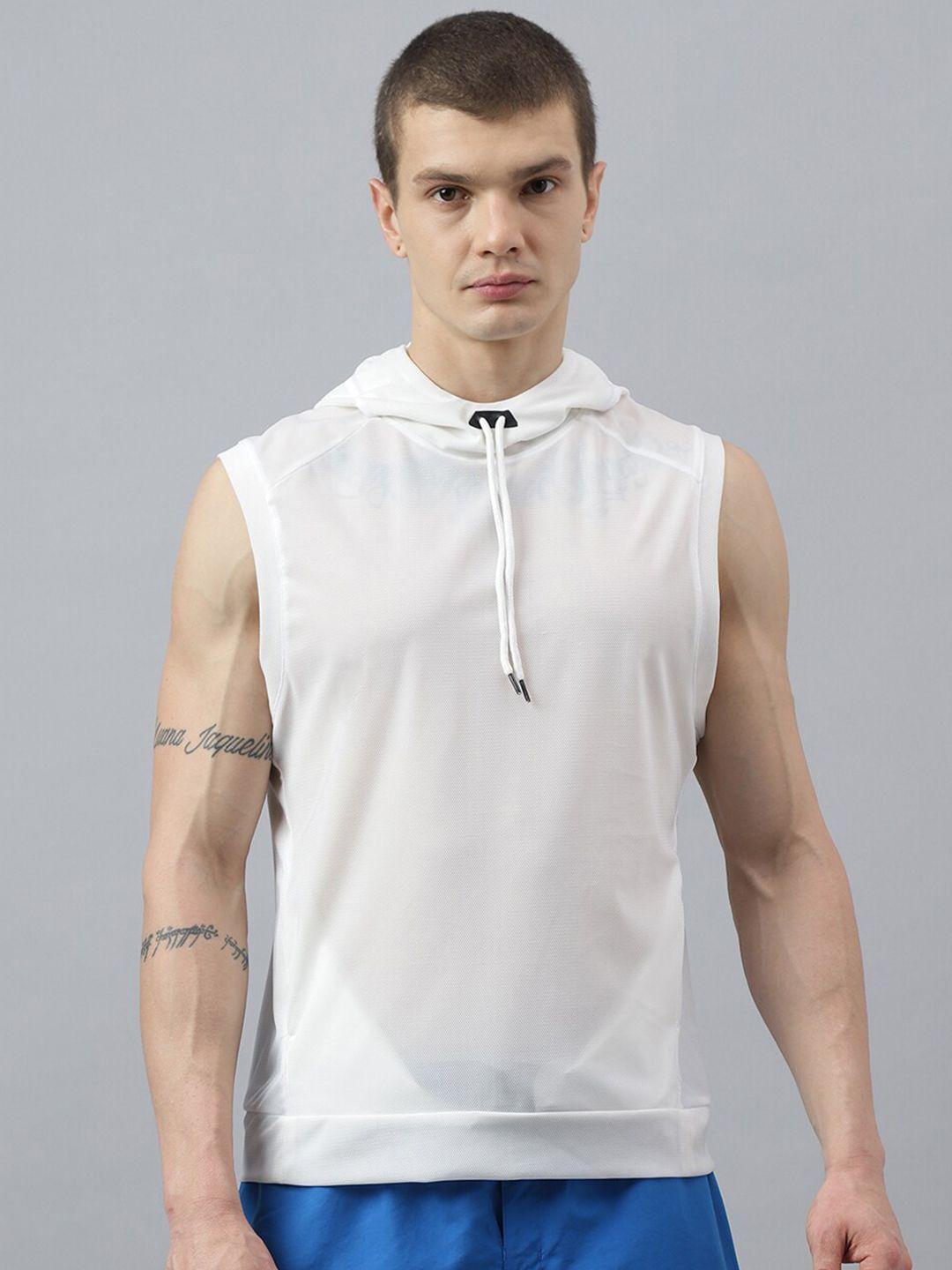 fitkin men white hooded anti odour pockets t-shirt